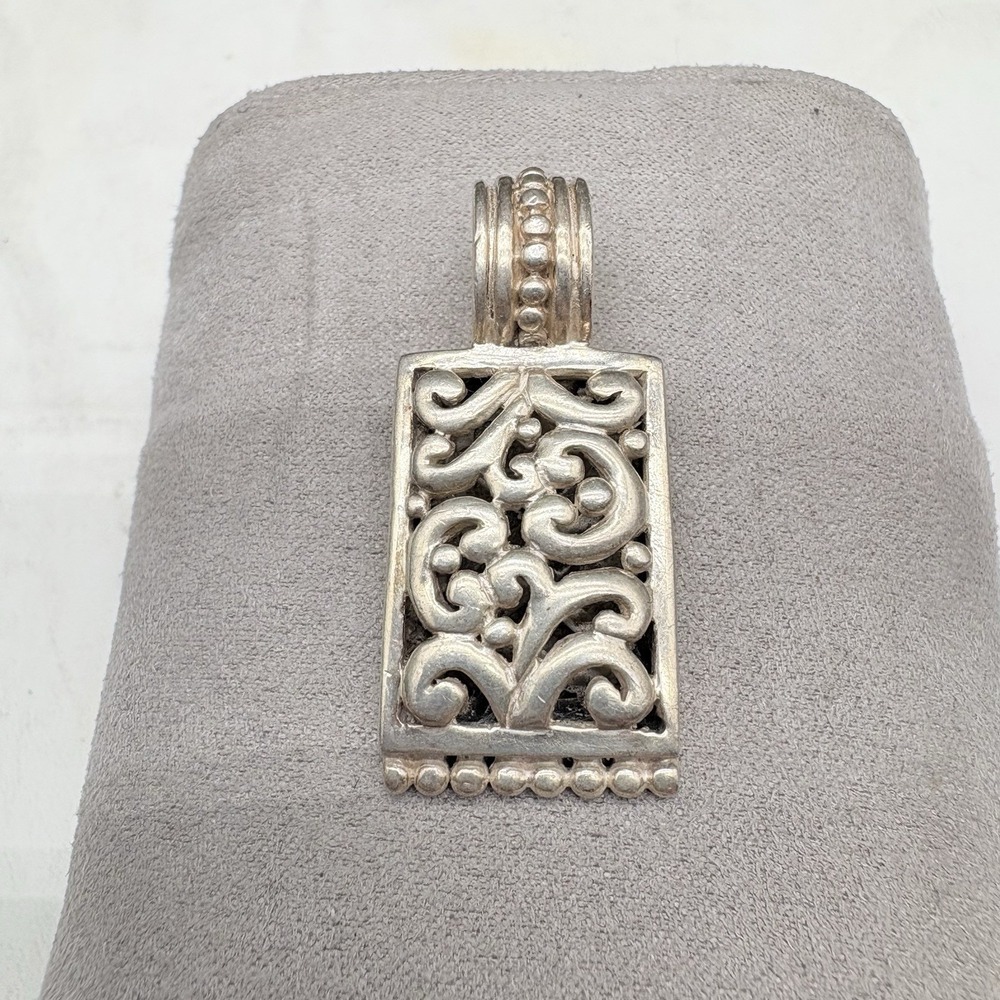 Heavy Filigree Rectangle Pendant Sterling Silver .925 10.88g Italian Style